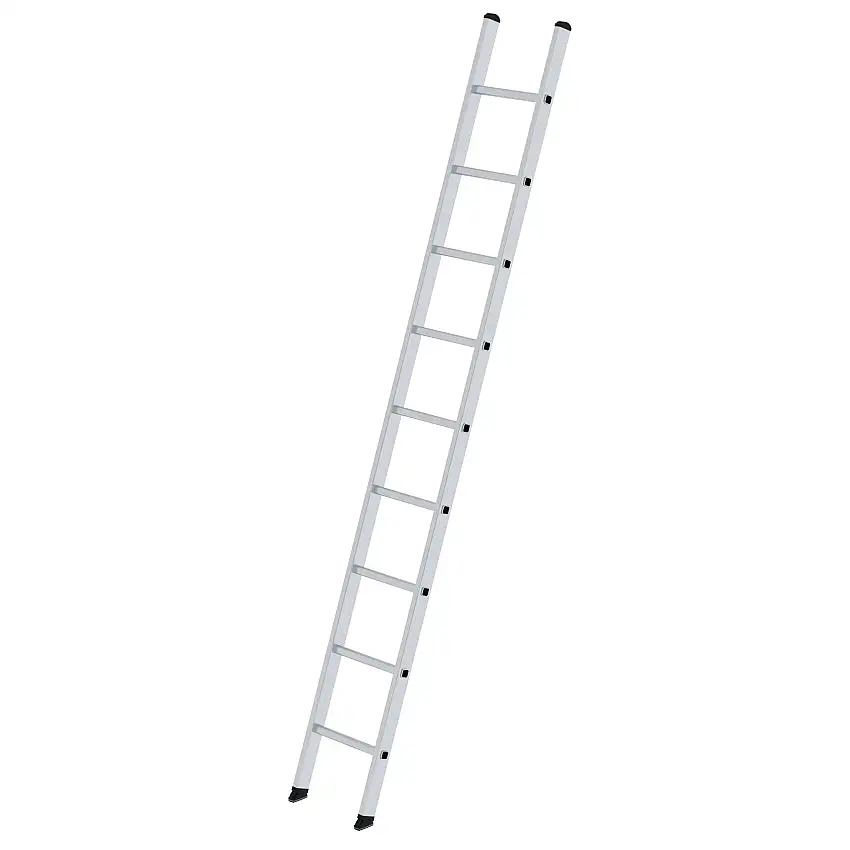 Sprossen-Anlegeleiter Made in Germany | 9 Sprossen | Arbeitshöhe 3,70m | 350mm breit ohne Traverse | Traglast 150kg | Alu