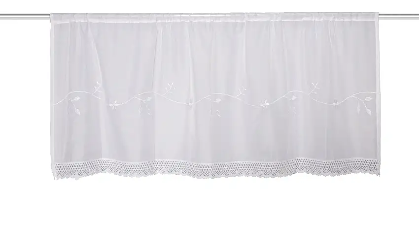 Scheibengardine mit Tunnelzug "Maciro" weiß bestickt HxB 45x145cm
