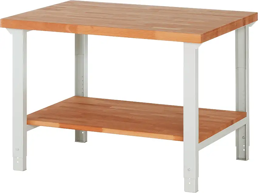 Werkbank Serie 7000 - Modell 7000 | HxBxT 79-114x125x90cm | mit Ablageboden | Lichtgrau