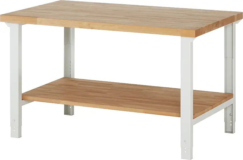 Werkbank Serie 7000 - Modell 7000 | HxBxT 79-114x150x90cm | mit Ablageboden | Lichtgrau