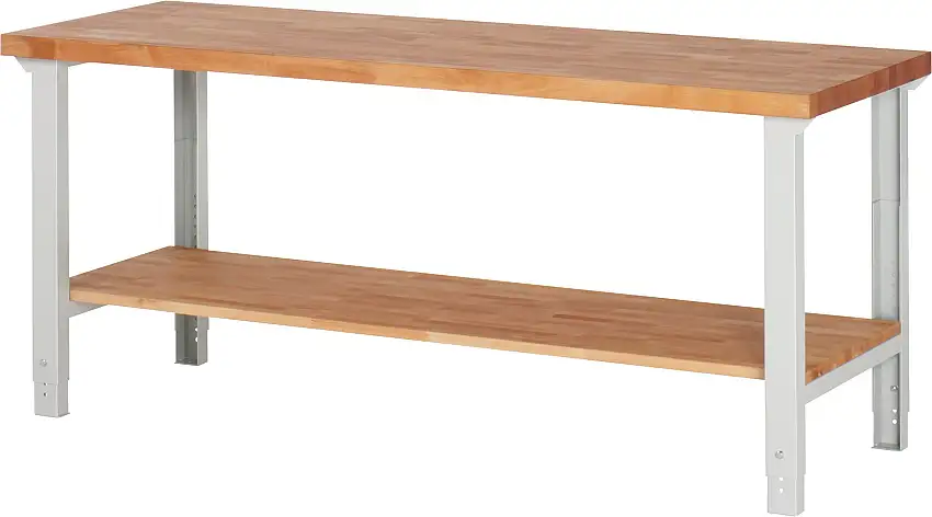 Werkbank Serie 7000 - Modell 7000 | HxBxT 79-114x200x70cm | mit Ablageboden | Lichtgrau