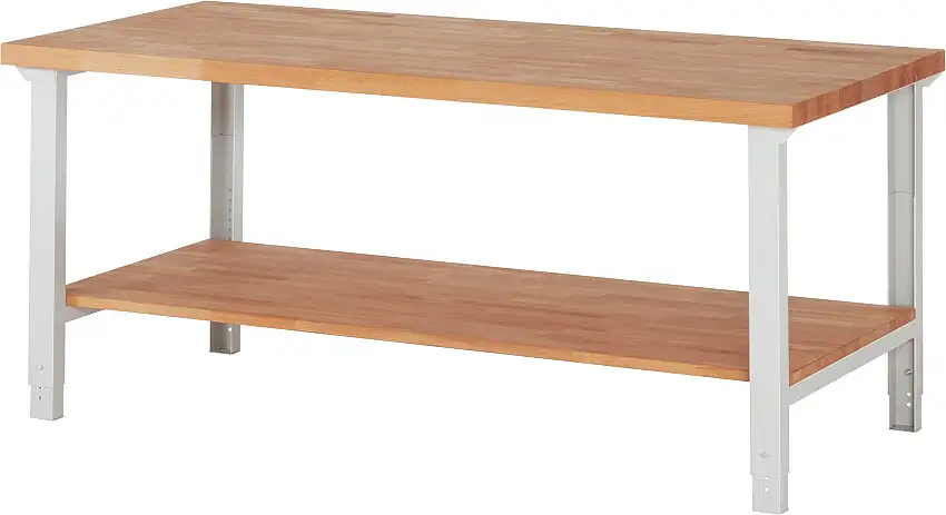 Werkbank Serie 7000 - Modell 7000 | HxBxT 79-114x200x90cm | mit Ablageboden | Lichtgrau
