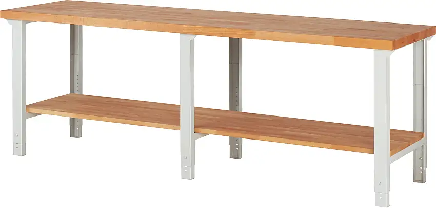 Werkbank Serie 7000 - Modell 7000 | HxBxT 79-114x250x70cm | mit Ablageboden | Lichtgrau