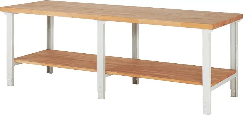 Werkbank Serie 7000 - Modell 7000 | HxBxT 79-114x250x90cm | mit Ablageboden | Lichtgrau