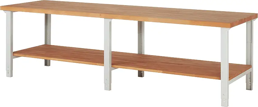 Werkbank Serie 7000 - Modell 7000 | HxBxT 79-114x300x90cm | mit Ablageboden | Lichtgrau