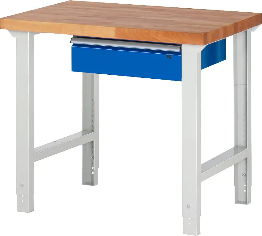 Werkbank Serie 7000 - Modell 7001 | HxBxT 79-114x100x70cm | 1x Schublade | Schubladenmaße 1x150mm | Lichtgrau