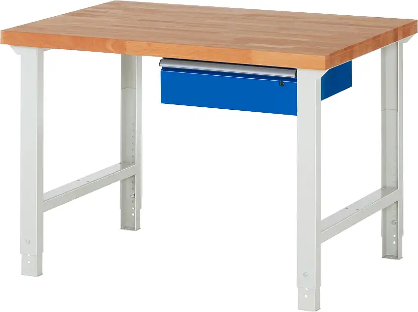 Werkbank Serie 7000 - Modell 7001 | HxBxT 79-114x125x90cm | 1x Schublade | Schubladenmaße 1x150mm | Lichtgrau