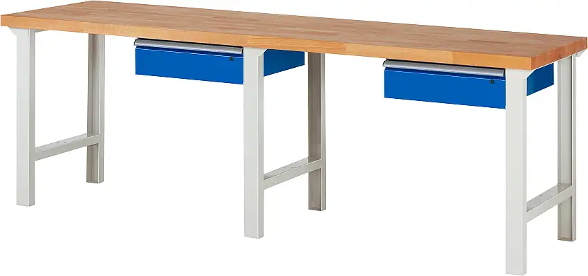 Werkbank Serie 7000 - Modell 7001 | HxBxT 84x250x70cm | 2x Schublade | Schubladenmaße 2x150mm | Lichtgrau
