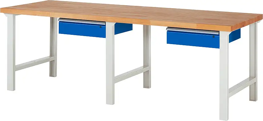 Werkbank Serie 7000 - Modell 7001 | HxBxT 84x250x90cm | 2x Schublade | Schubladenmaße 2x150mm | Lichtgrau