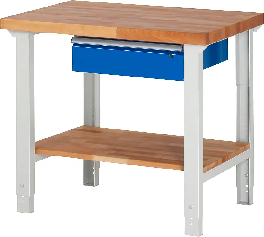 Werkbank Serie 7000 - Modell 7001 | HxBxT 79-114x100x70cm | 1x Schublade + Ablageboden | Schubladenmaße 1x150mm | Lichtgrau