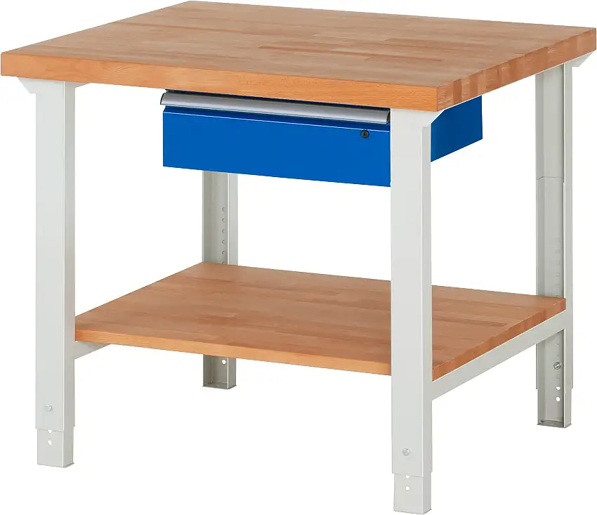 Werkbank Serie 7000 - Modell 7001 | HxBxT 79-114x100x90cm | 1x Schublade + Ablageboden | Schubladenmaße 1x150mm | Lichtgrau