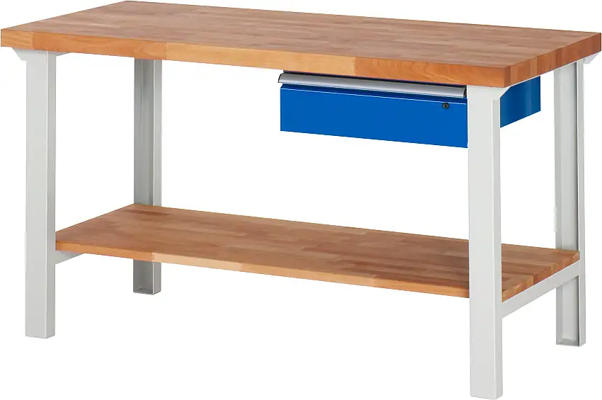 Werkbank Serie 7000 - Modell 7001 | HxBxT 84x150x70cm | 1x Schublade + Ablageboden | Schubladenmaße 1x150mm | Lichtgrau