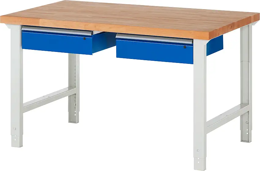 Werkbank Serie 7000 - Modell 7002 | HxBxT 79-114x150x90cm | 2x Schublade | Schubladenmaße 2x150mm | Lichtgrau