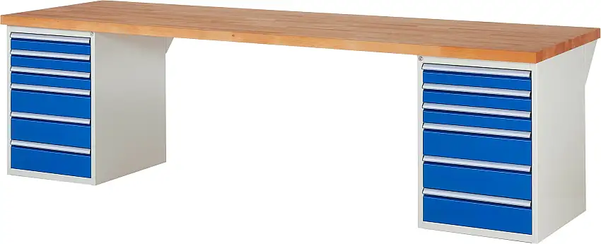 Werkbank Serie 7000 - Modell 7515 | HxBxT 84x300x90cm | 12x Schublade | Schubladenmaße 6x90 + 6x150mm | Lichtgrau