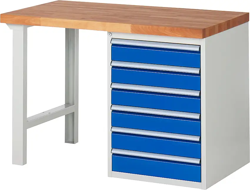 Werkbank Serie 7000 - Modell 7516 | HxBxT 89x125x70cm | 6x Schublade | Schubladenmaße 6x120mm | Lichtgrau