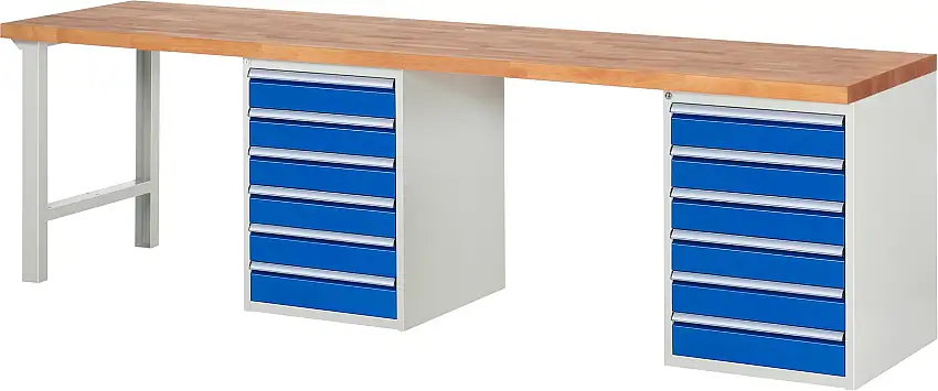 Werkbank Serie 7000 - Modell 7516 | HxBxT 84x300x70cm | 12x Schublade | Schubladenmaße 12x120mm | Lichtgrau