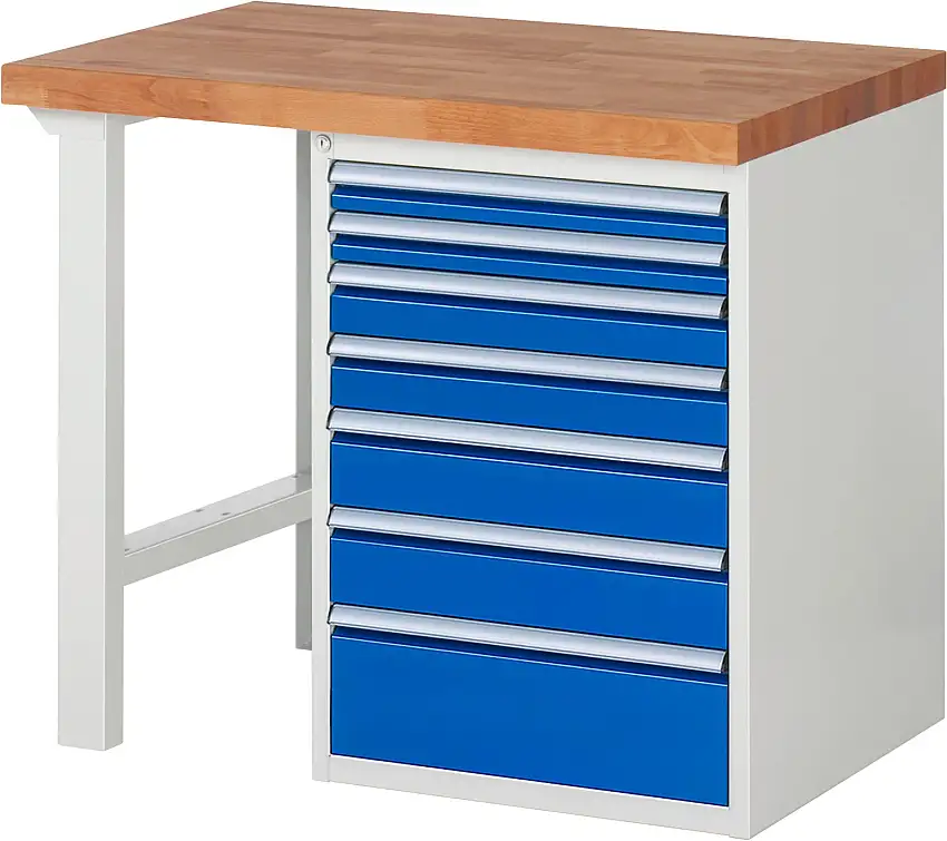 Werkbank Serie 7000 - Modell 7517 | HxBxT 89x100x70cm | 7x Schublade | Schubladenmaße 2x60 + 2x90 + 2x120 + 1x180mm | Lichtgrau