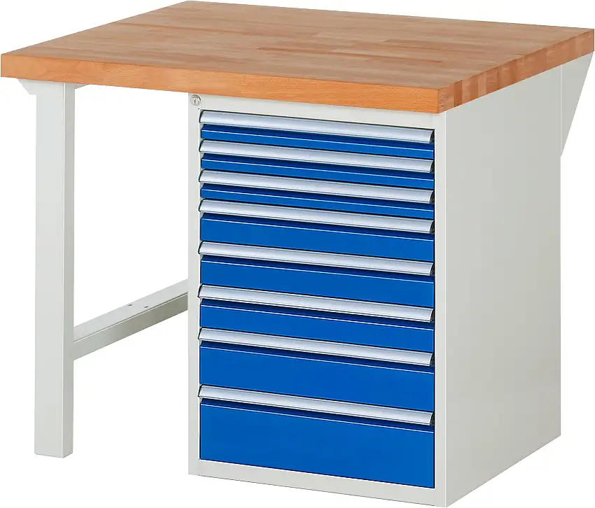 Werkbank Serie 7000 - Modell 7519 | HxBxT 89x100x90cm | 8x Schublade | Schubladenmaße 3x60 + 3x90 + 1x120 + 1x150mm | Lichtgrau