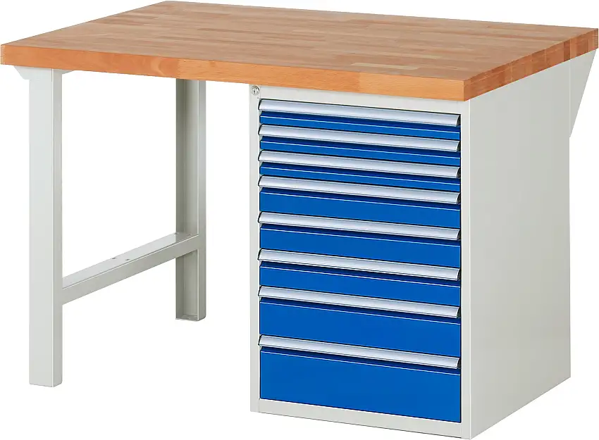 Werkbank Serie 7000 - Modell 7519 | HxBxT 89x125x90cm | 8x Schublade | Schubladenmaße 3x60 + 3x90 + 1x120 + 1x150mm | Lichtgrau