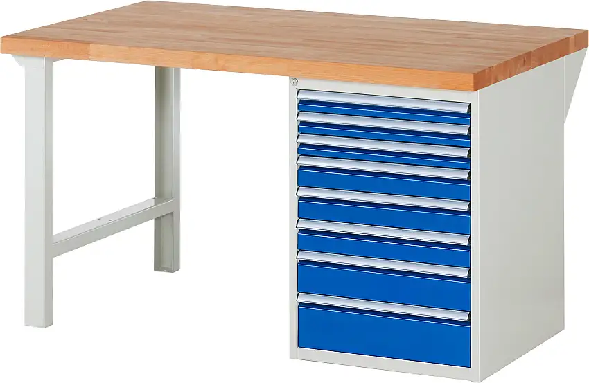 Werkbank Serie 7000 - Modell 7519 | HxBxT 89x150x90cm | 8x Schublade | Schubladenmaße 3x60 + 3x90 + 1x120 + 1x150mm | Lichtgrau