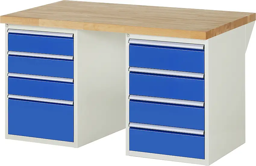 Werkbank Serie 7000 - Modell 7820 | HxBxT 84x150x90cm | 8x Schublade | Schubladenmaße 3x150 + 4x180 + 1x270mm | Lichtgrau
