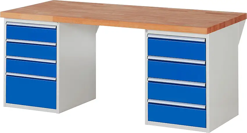 Werkbank Serie 7000 - Modell 7820 | HxBxT 84x200x90cm | 8x Schublade | Schubladenmaße 3x150 + 4x180 + 1x270mm | Lichtgrau