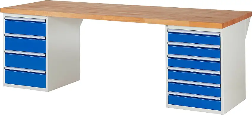 Werkbank Serie 7000 - Modell 7821 | HxBxT 89x250x90cm | 10x Schublade | Schubladenmaße 6x120 + 4x180mm | Lichtgrau