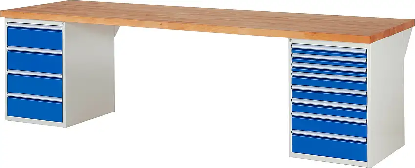 Werkbank Serie 7000 - Modell 7822 | HxBxT 89x300x90cm | 12x Schublade | Schubladenmaße 3x60 + 3x90 + 1x120 + 4x180mm | Lichtgrau
