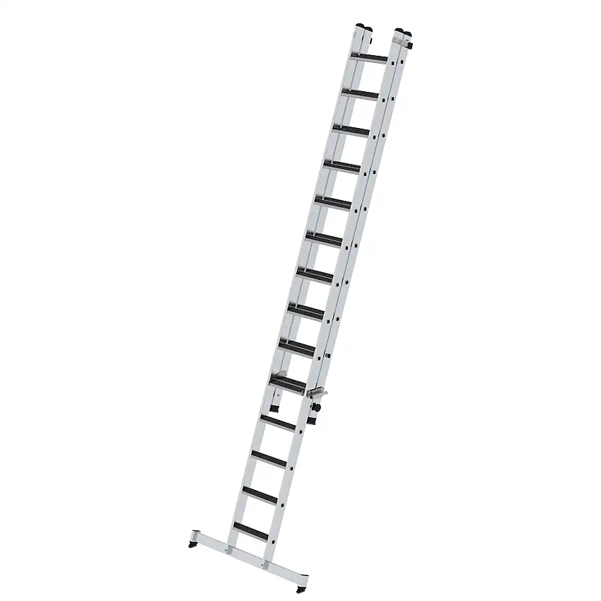 Stufen-Schiebeleiter 2-teilig mit nivello-Traverse und clip-step R13 1x14 + 1x10