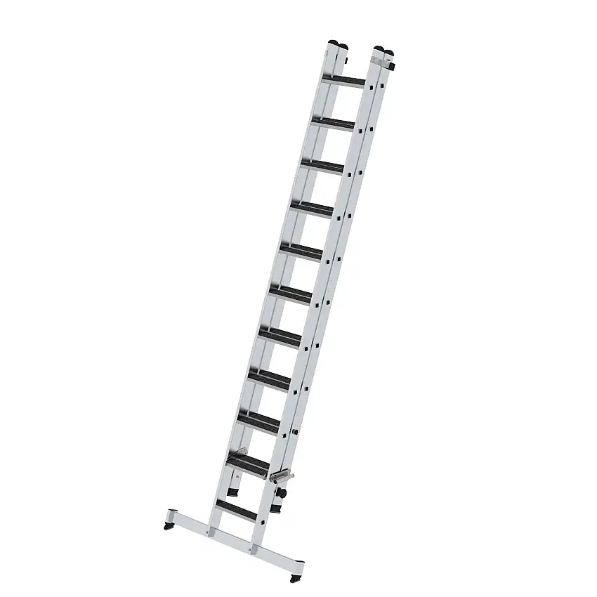 Stufen-Schiebeleiter 2-teilig mit nivello-Traverse und clip-step R13 1x11 + 1x10