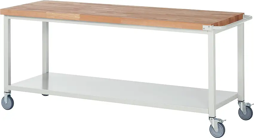 Fahrbare Werkbank 8000 - Modell 8000 | HxBxT 88-108x200x70cm | mit Ablageboden | Lichtgrau