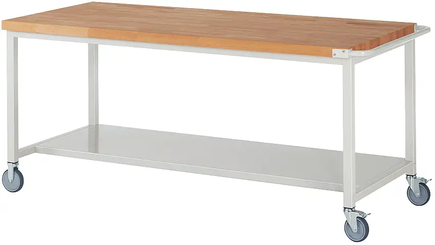 Fahrbare Werkbank 8000 - Modell 8000 | HxBxT 88x200x90cm | mit Ablageboden | Lichtgrau