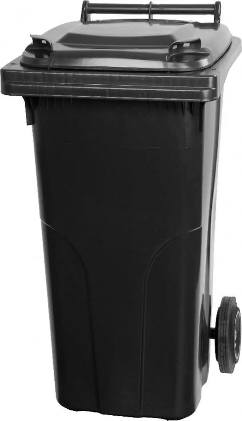 PROREGAL 2-Rad-Mülltonne MGB | HDPE-Kunststoff | HxBxT 94,5x48x54cm | 120 Liter | Grau/Schwarz