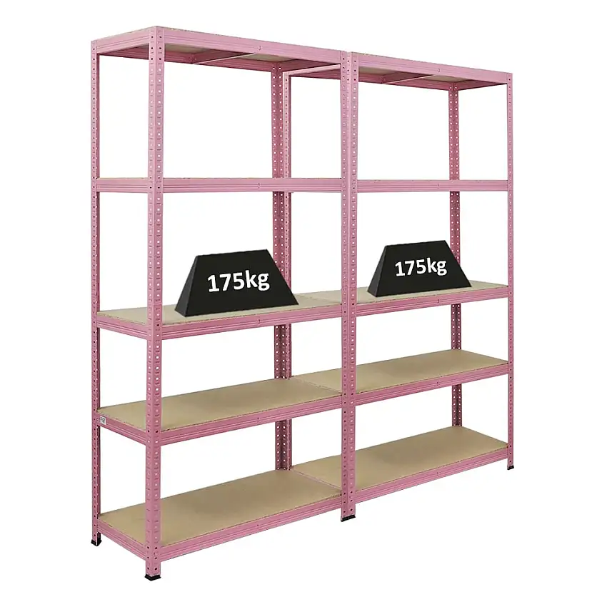 Mega Deal | 2x Schwerlastregal PINK LADY | HxBxT 180x90x40cm| Fachlast 175kg | 5 Ebenen | Pink