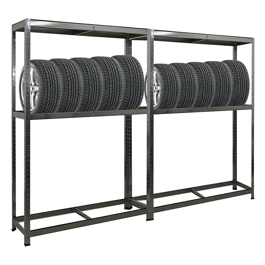 Mega Deal | 2x Reifenregal RAGNAR | HxBxT 180x120x40cm | bis zu 8 Reifen auf 2 Ebenen + Ablage | 265kg Fachlast | Verzinkt