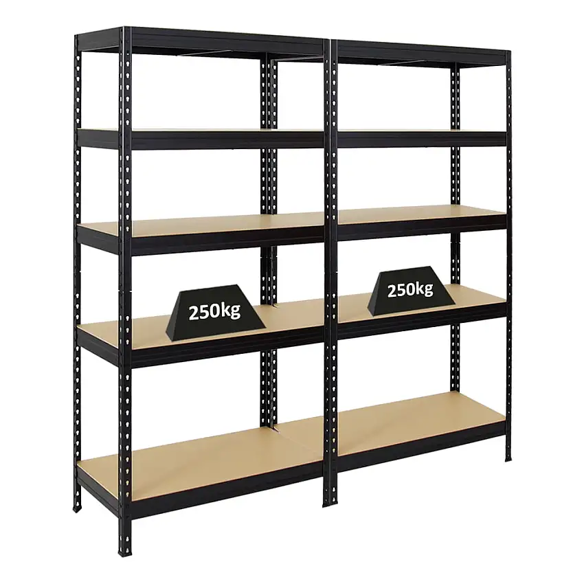 Mega Deal | 2x Schwerlastregal Rivet | HxBxT 180x90x45 cm | Fachlast 250kg | Schwarz
