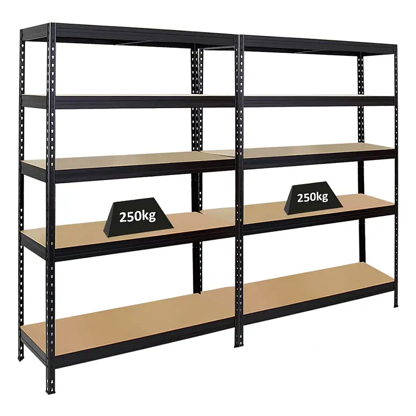 Mega Deal | 2x Schwerlastregal Rivet | HxBxT 180x120x45 cm | Fachlast 250kg | Schwarz