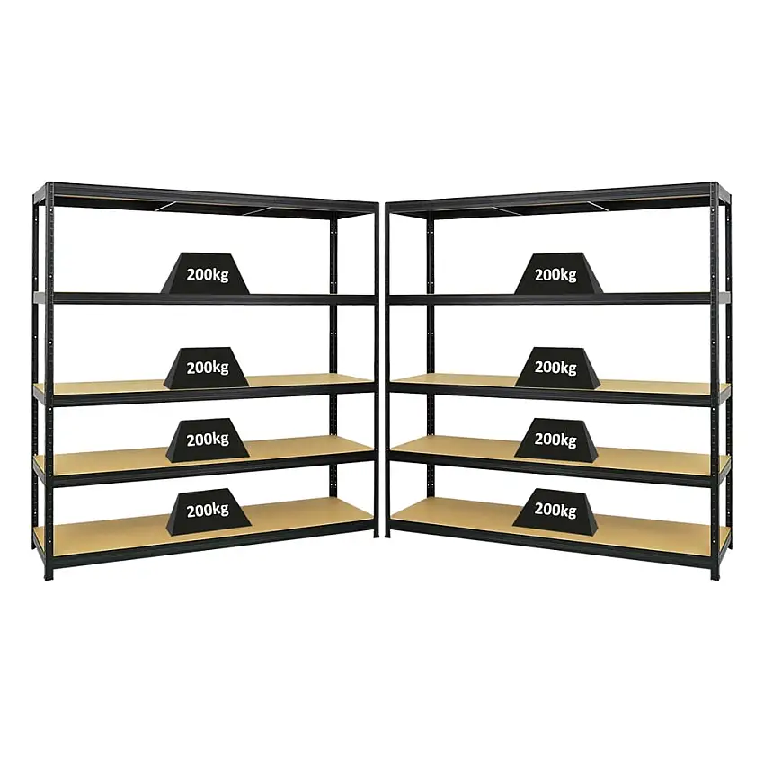 Mega Deal | 2x Schwerlastregal Giant Elephant | HxBxT 180x180x45cm | Fachlast 200kg | Schwarz