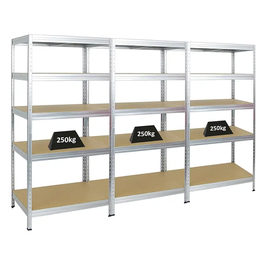Mega Deal | 3x Schwerlastregal Rivet | HxBxT 180x90x60 cm | Fachlast 250kg | Verzinkt