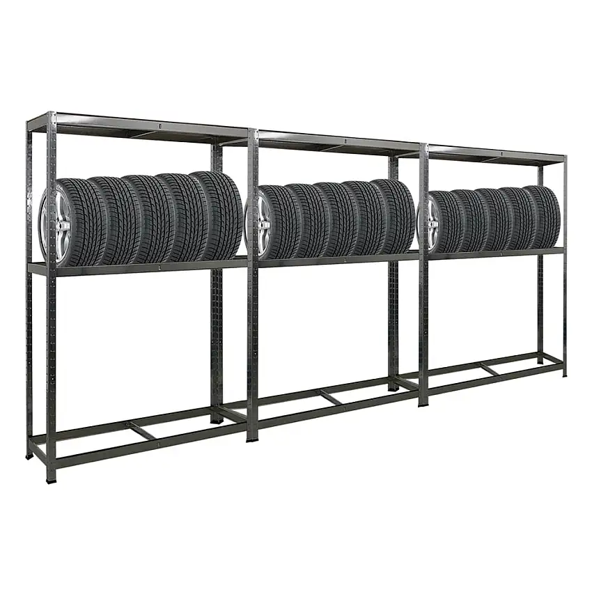 Mega Deal | 3x Reifenregal RAGNAR | HxBxT 180x120x40cm | bis zu 8 Reifen auf 2 Ebenen + Ablage | 265kg Fachlast | Verzinkt