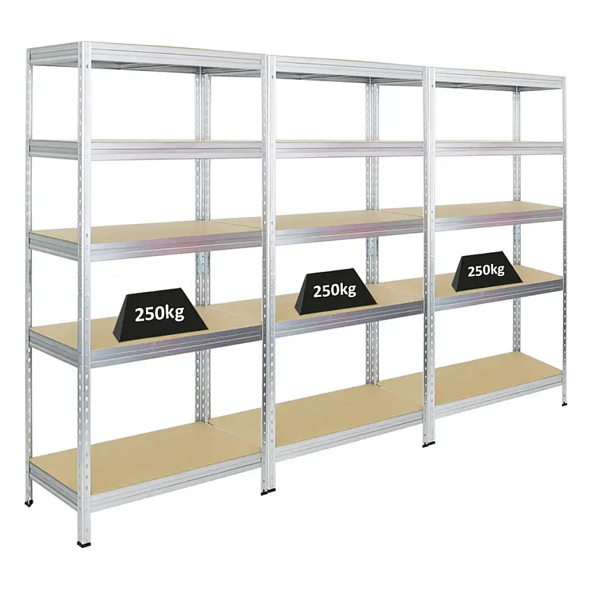 Mega Deal | 3x Schwerlastregal Rivet | HxBxT 180x90x45 cm | Fachlast 250kg | Verzinkt