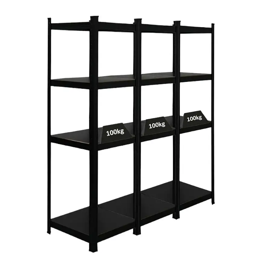 Mega Deal | 3x All Black Series Schwerlastregal Ragnar | HxBxT 150x45x45cm | Fachlast 100kg | Matt Schwarz