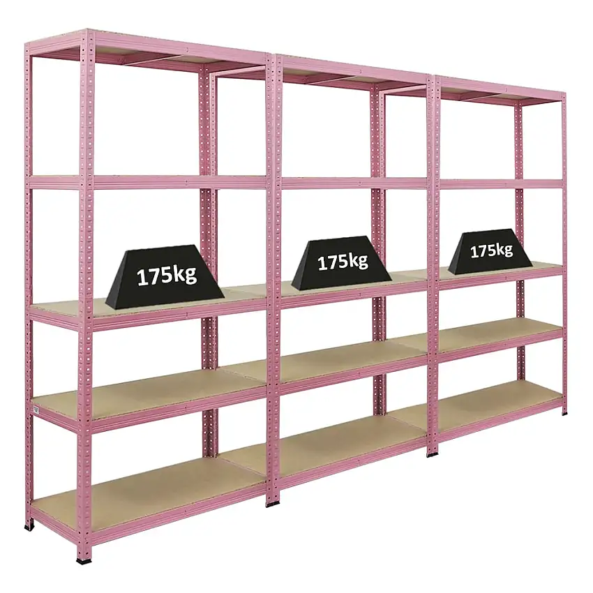 Mega Deal | 3x Schwerlastregal PINK LADY | HxBxT 180x90x40cm| Fachlast 175kg | 5 Ebenen | Pink