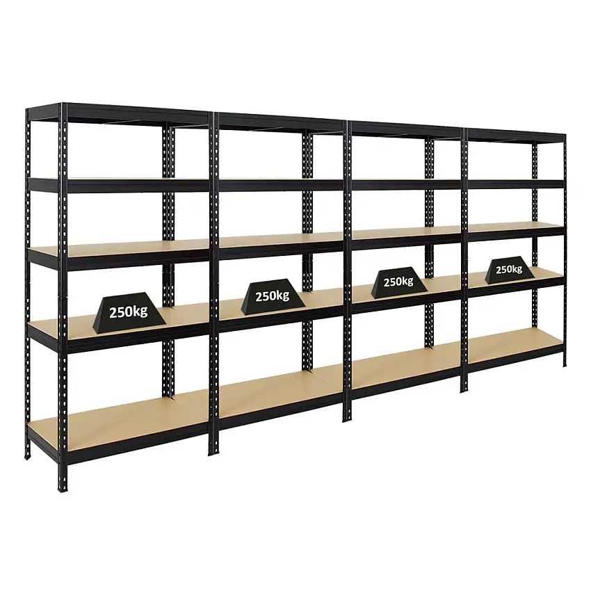 Mega Deal | 4x Schwerlastregal Rivet | HxBxT 180x90x45 cm | Fachlast 250kg | Schwarz