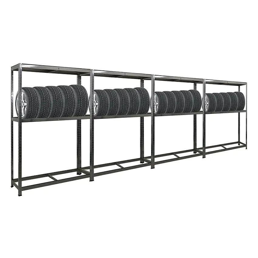 Mega Deal | 4x Reifenregal RAGNAR | HxBxT 180x120x40cm | bis zu 8 Reifen auf 2 Ebenen + Ablage | 265kg Fachlast | Verzinkt