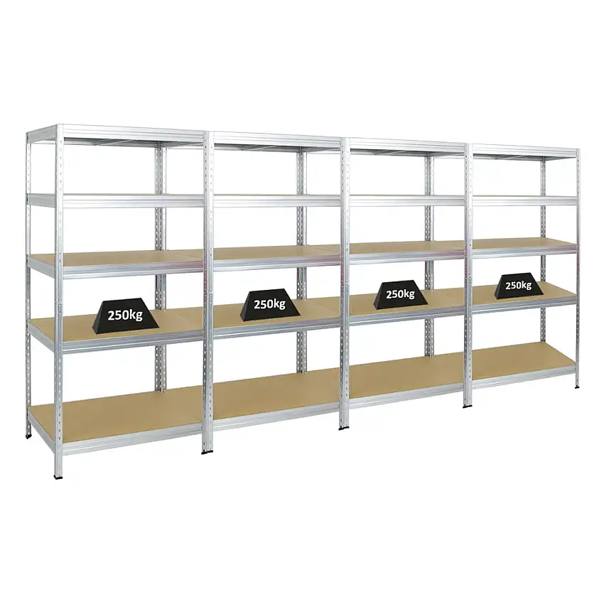 Mega Deal | 4x Schwerlastregal Rivet | HxBxT 180x90x60 cm | Fachlast 250kg | Verzinkt