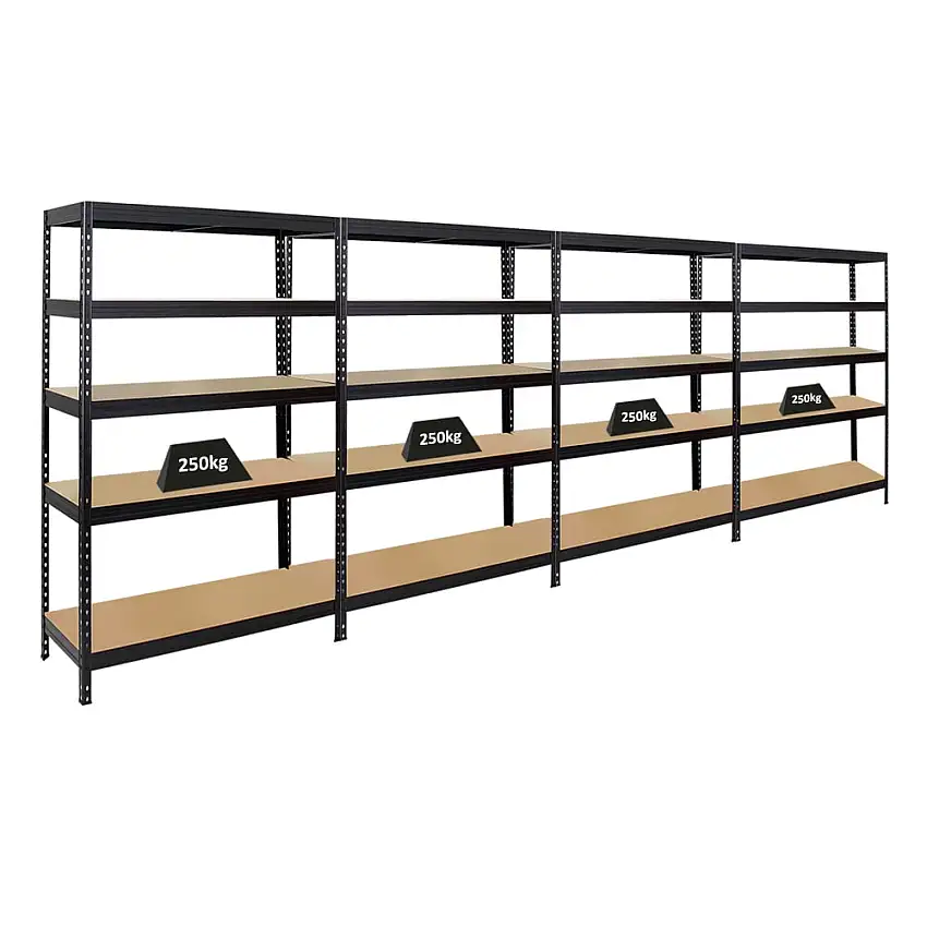 Mega Deal | 4x Schwerlastregal Rivet | HxBxT 180x120x45 cm | Fachlast 250kg | Schwarz