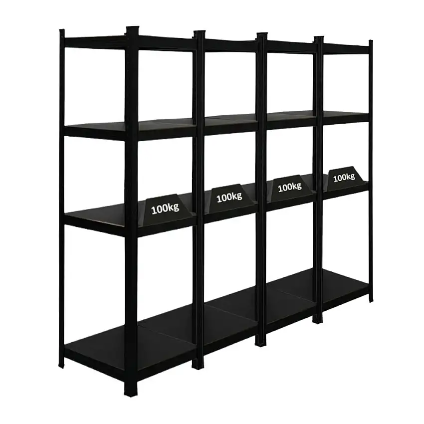 Mega Deal | 4x All Black Series Schwerlastregal Ragnar | HxBxT 150x45x45cm | Fachlast 100kg | Matt Schwarz