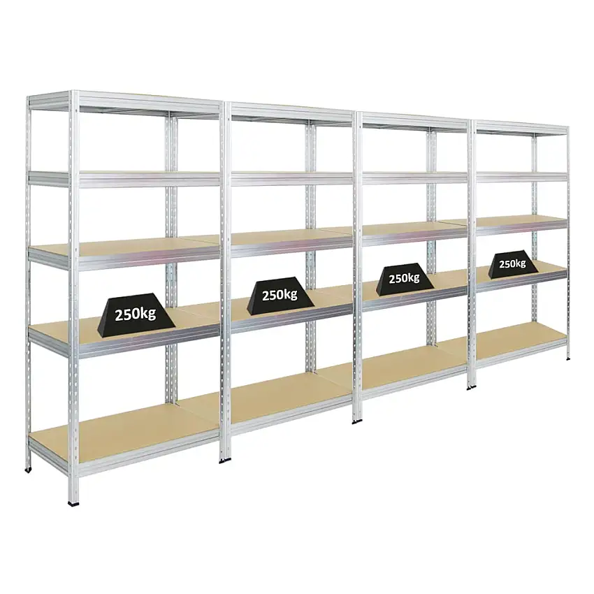 Mega Deal | 4x Schwerlastregal Rivet | HxBxT 180x90x45 cm | Fachlast 250kg | Verzinkt