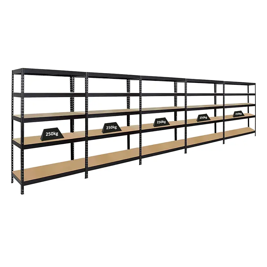 Mega Deal | 5x Schwerlastregal Rivet | HxBxT 180x120x45 cm | Fachlast 250kg | Schwarz